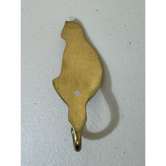 Vintage Brass Cat With Bow Shaped Wall Hook Hanging Hardware - Picture 2 of 4